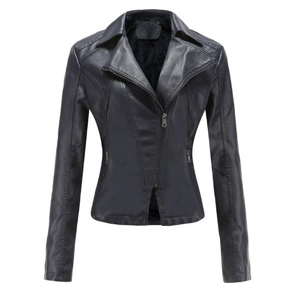 

women's plush leather jacket oblique zipper short women casual jackets, Black;brown