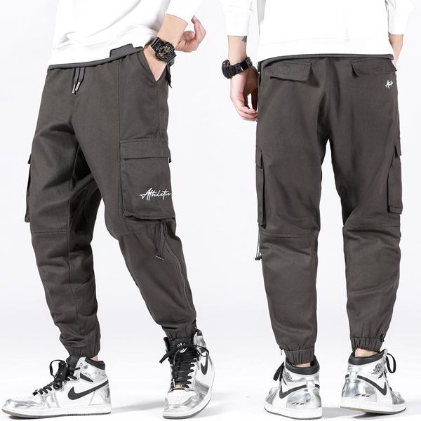 

men's pants cargo men trousers casual joggers all-match cropped, Black