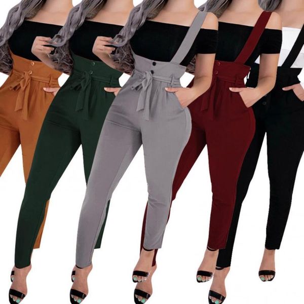 

women's pants & capris 5 color women high waist casual pencil straps stretch suspender trousers dungarees vintage slim pant fashion lon, Black;white