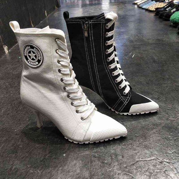 

women's shoes boots pu high heels 8cm female boots ankle lace-up thin heels shoes personality winter shoes women 210514, Black