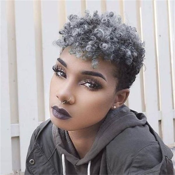 

hair short explosive head women's small curly wig chemical fiber headgear, Black;brown