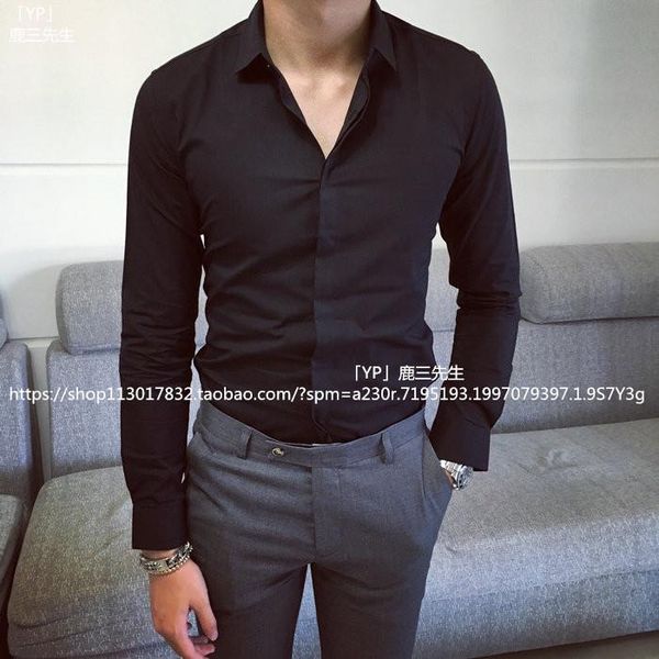 

fit shirts for men fashion soft black button up long sleeve shirt formal camisas de hombre bg50ss men's casual, White;black