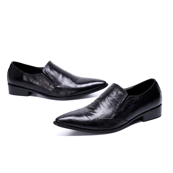

elegant men formal shoes genuine leather pointed toe slip on korean style men business dress oxford shoes zapatilla hombre, Black
