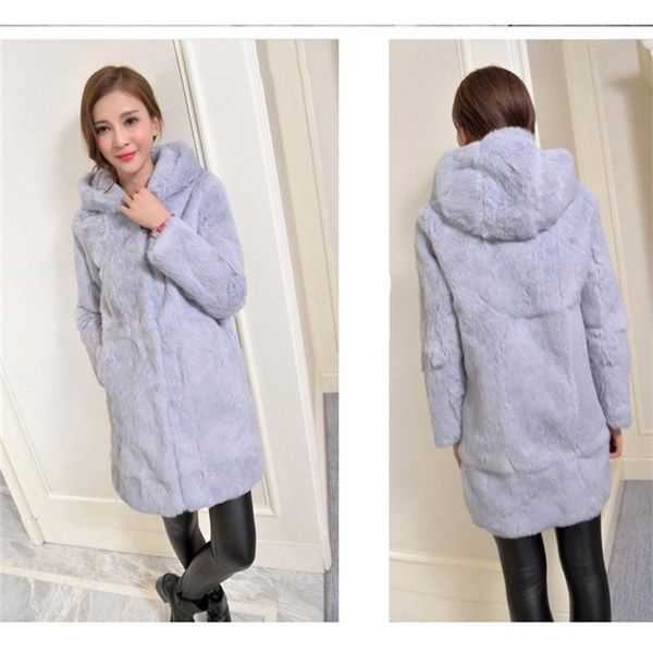 

women's fur & faux hooded warm winter real coats outerwear women full sleeve medium long natural jackets 2021 collection, Black