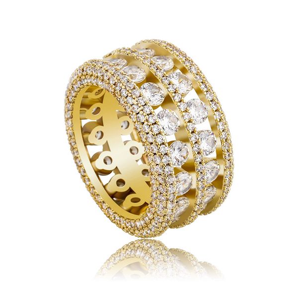 

hip hop rapper rings men fashion real gold plating diamond ring man hiphop silver bling cubic zirconia stone hollow men's ring ice out, Golden;silver