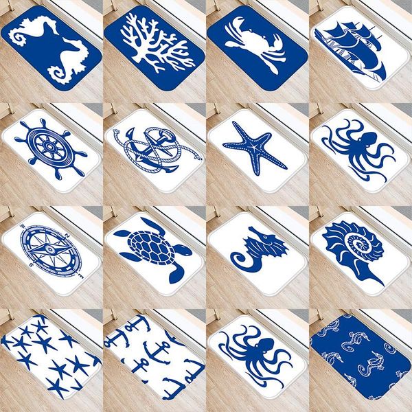 

ocean sailboat pattern 40*60cm door mat kitchen entrance coral velvet carpet rubber indoor floor mats non-anti-slip rug 48029 carpets