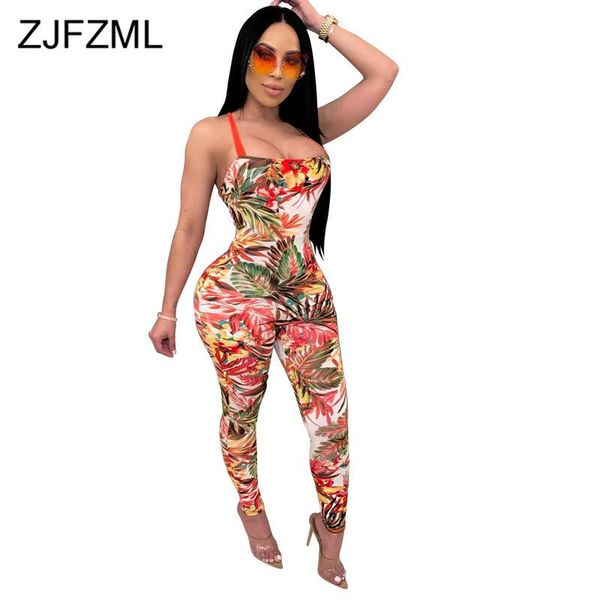 

women's jumpsuits & rompers spaghetti strap summer club party bodysuit women flower print open back bandage jumpsuit elegant strapless, Black;white