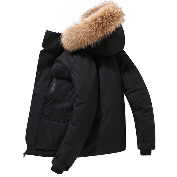 

men's down & parkas winter jacket raccoon fur collar selling hooded safari style thinken warm parka puffer streetwear clothing, Black