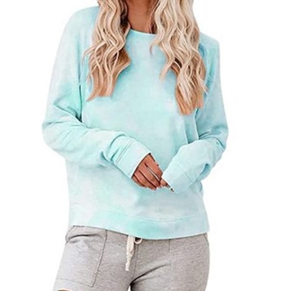 

2021 women's new round neck long sleeve pullover tie dye printed sweater top, Black