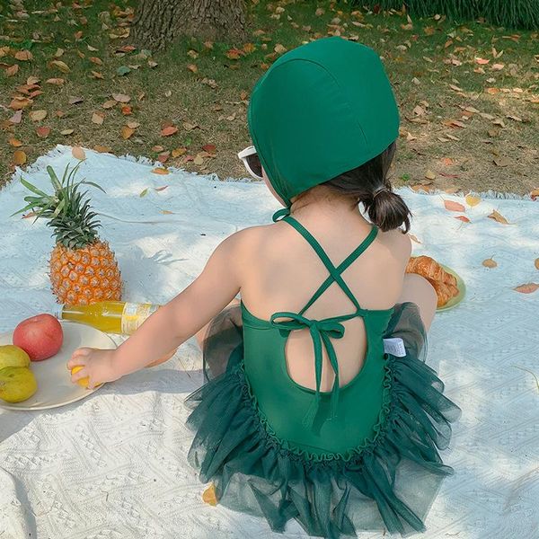 

summer girls swimwear solid backless kids clothes korean sleeveless outfits one-pieces, Black