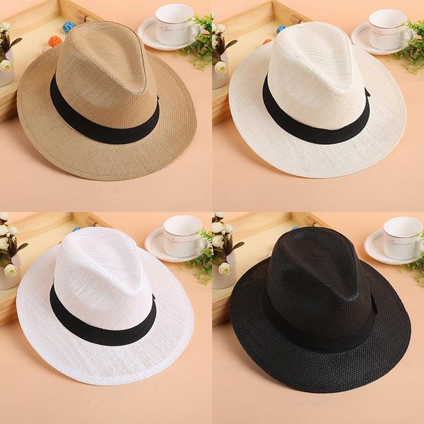 

stingy brim hats men women wide straw jazz hat fashion summer beach panama trilby fedora outdoor british style casual visors sun caps, Blue;gray