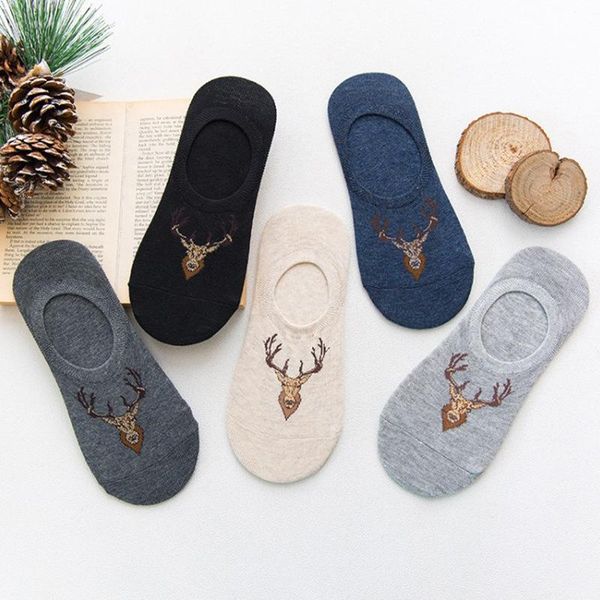 

men's socks 5 pairs fashion happy summer and autumn elk stealth boat non-slip silicone invisible for men ankle, Black