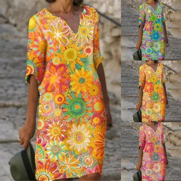 

casual dresses summer beautiful loose v neck dress women midi short sleeve for vacation, Black;gray