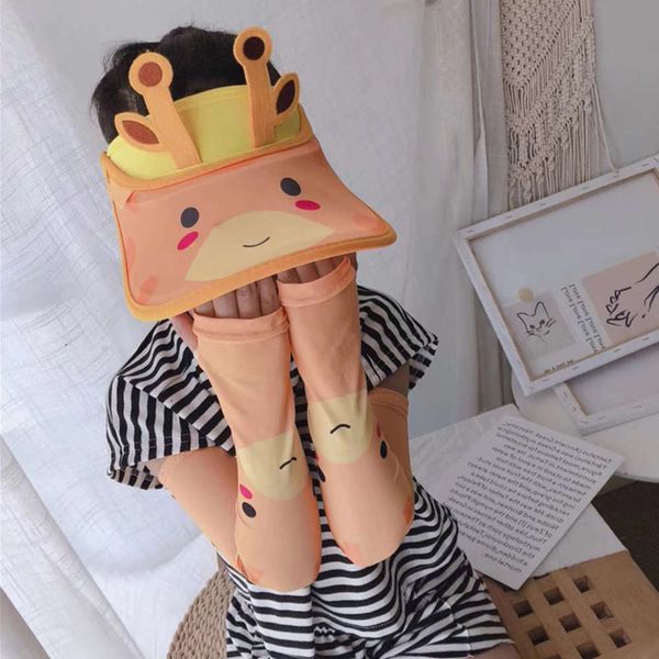 

summer children's cartoon dinosaur empty ice sleeve set sun hat, Yellow