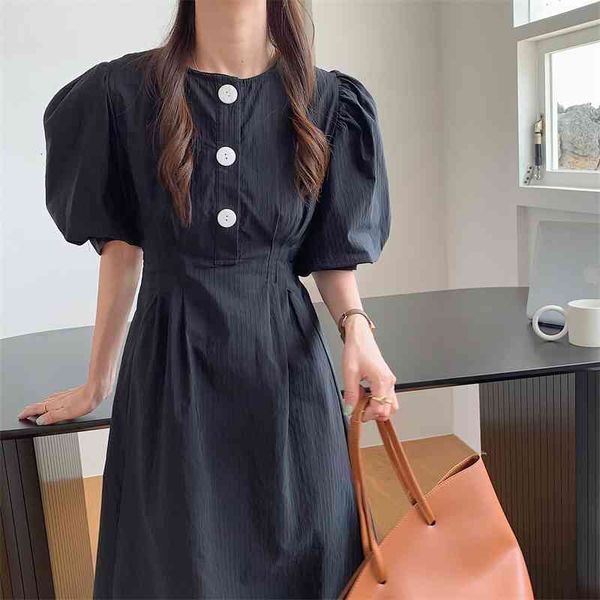 

casual dresses gentle vintage solid femme brief all match loose dress 2021 summer ol french retro thin vestidos evtv, Black;gray