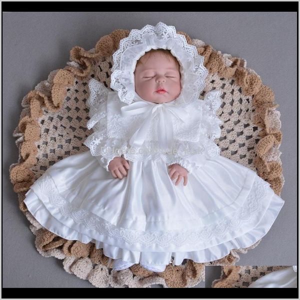 Conjuntos roupas de bebê bebê, maternitykids menina vestido de menina 100percent vestido de algodão + tampa crianças 2 pcs set meninas infantil roupas batismo vestidos d