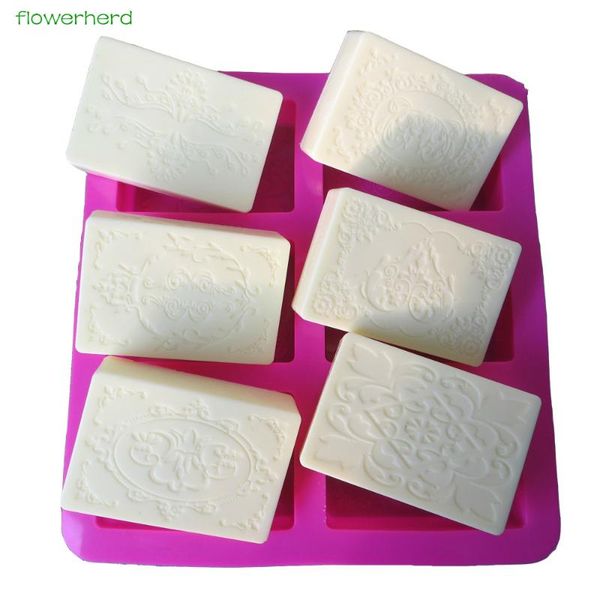 

craft tools 6 cavities silicone soap mold diy wedding handmade gift lace rectangular oval cake decorating making