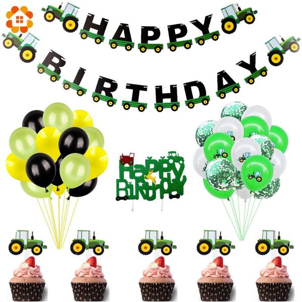 

party decoration farm tractor theme excavator vehicle banner happy birthday inflatable balloons children supplies