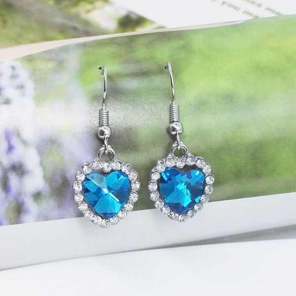 

titanic classic ocean peach heart pendant korean fashion colorful peach heart crystal zircon earrings for women wholesale, Silver