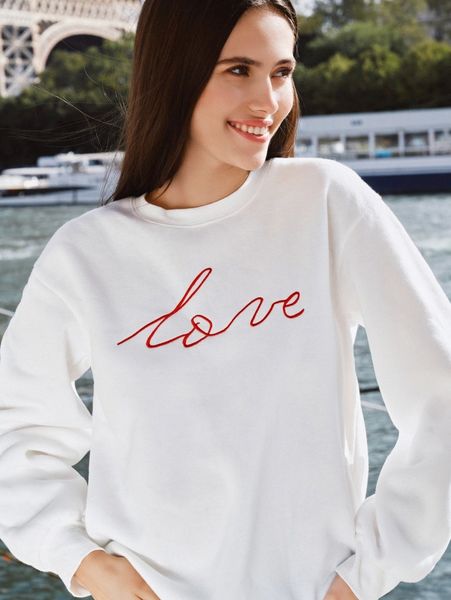 

drop shoulder letter embroidery pullover r8rf#, White;black