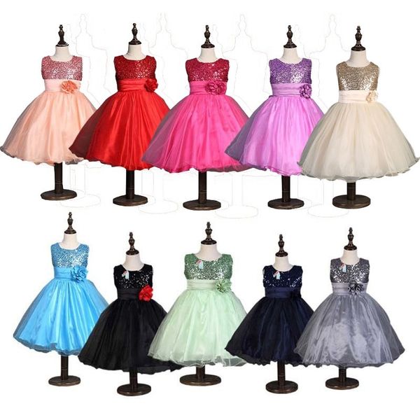 

prettybaby children 3d rose flower dress girls sleeveless sequin dress summer princess bow floral chiffon with belt, Red;yellow