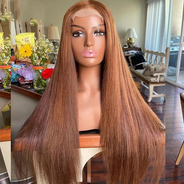 

lace wigs chocolate brown human hair front wig for women 360 frontal straight natural black color glueless preplucked 250density, Black;brown