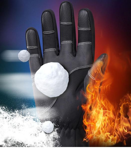 

cycling gloves winter windproof warm touch screen bike mtb breathable full finger shockproof sport ski motorcycle, Black