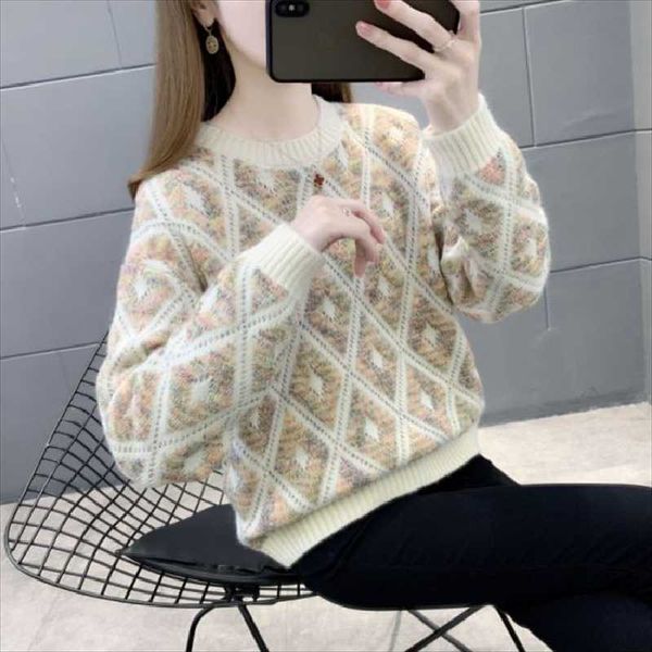 

women's sweaters autumn winter knitted sweater women retro embroidery knit pullovers 2021 fashion all-match loose long sleeve femme, White;black