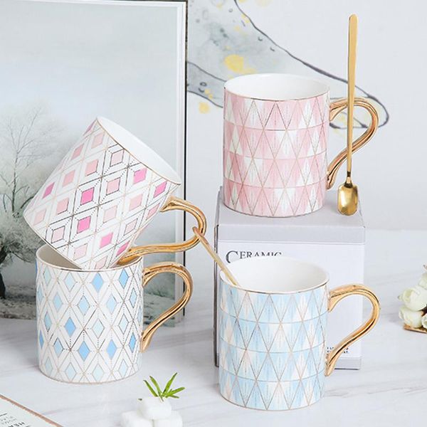 

mugs 370ml simple mug coffee cup creative geometric pattern gold ceramic milk to go