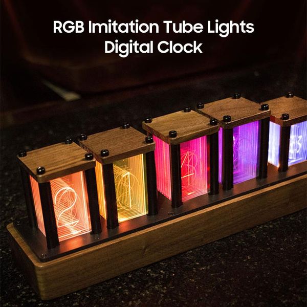 

desk & table clocks rgb imitation tube lights digital clock glow led solid wood ornament fluorescent semi-finished maple diy