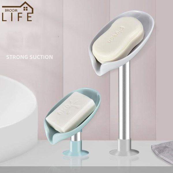 

soap dishes bathroom solid color leaf shaped box punch-standing suction cup holder kitchen storage home supplies accessories