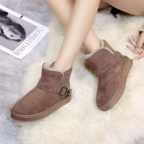 

winter suede thick snow boots fashion classic simple belt buckle versatile short tube comfortable loafer cotton shoes, Black