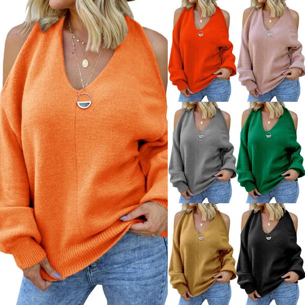 

fashion sweater fine woolen autumn and winter 2021 women's off shoulder v-neck cross chest wrapped for women, White;black