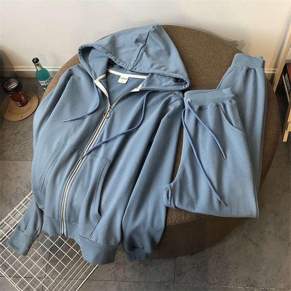 

women's tracksuits tracksuitswomen tracksuitszipper hoodie sweater women's two piece spring and autumn thin loose sports casual su, Gray