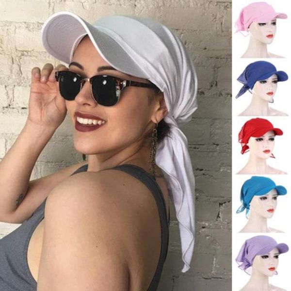 

wide brim hats 1pc women durag cap sun visor with pre-tied turban caps head scarf hijab pure color muslim beach vacation fashion outdoor, Blue;gray