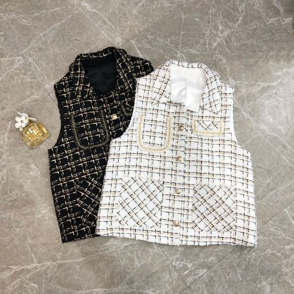 

ladies 2021 fashion sleeveless lapel asymmetric pocket vest 0919 women's vests, Black;white