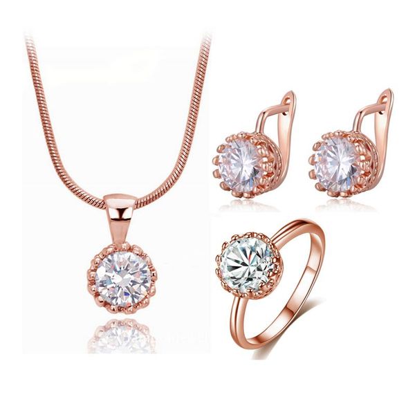 

earrings & necklace ociki cz crystal and ring rose gold color wedding jewelry set for women girls chokers drop fashion, Silver
