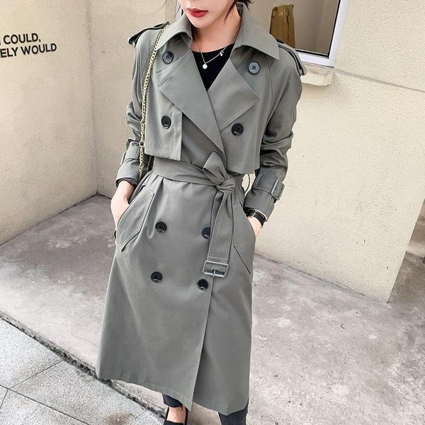 

women's trench coats retro fashion coat women 2021 autumn british style lapel double-breasted windbreaker bandage outwear f1991, Tan;black