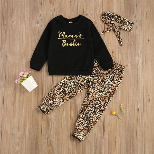 

clothing sets 3 pcs baby girl leopard outfits kids letter pattern long sleeve round neck pullover+trousers+headband toddler, White
