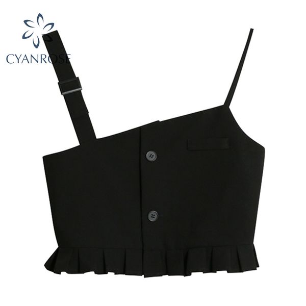 

spaghetti strap black crop camisole women bodycon slim streetwear ruffle design camis female club bar e-girl lady 210417, White