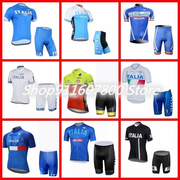 

italyteam summer mens cycling short sleeve jersey 3d gel pad shorts set road racing uniform sports bicycle outfits s21020413 sets, Black;blue