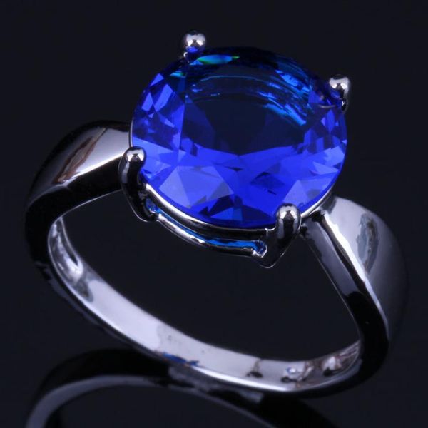 

cluster rings magnificent round blue cubic zirconia silver plated ring v0442, Golden;silver