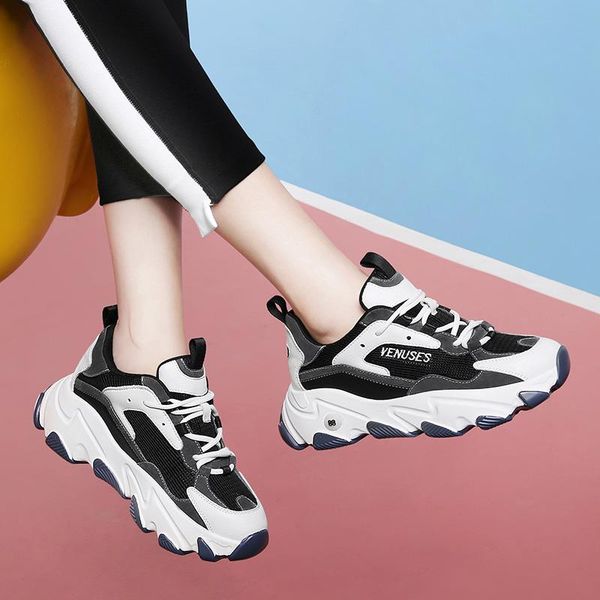 

dress shoes trend joker comfortable round head thick bottom low lace-up daddy women's casual, Black