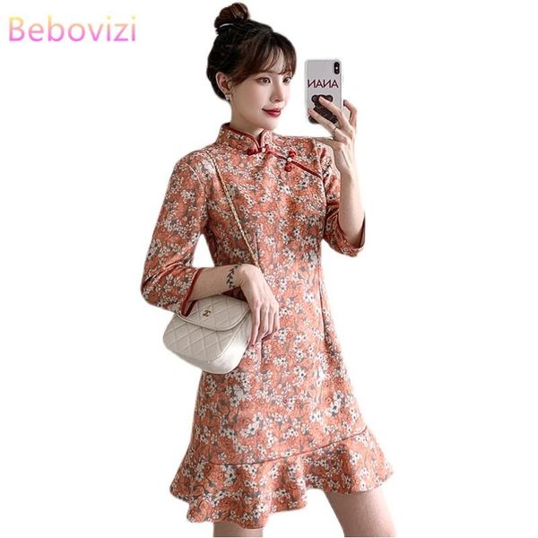 

plus size 3xl 4xl fashion floral vintage modern cheongsam dress for women party casual qipao traditional chinese clothing ethnic, Red