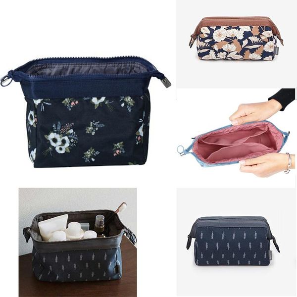 

portable travel women storage bag flowers leaves printed zipped ladies girls wash makeup bags boxes & bins
