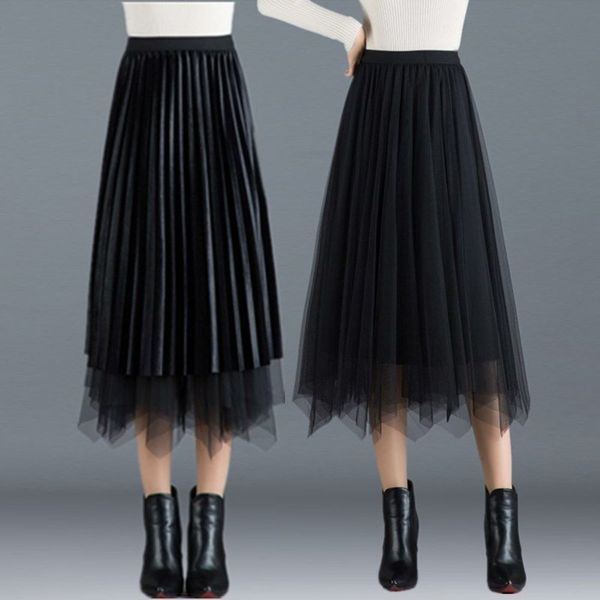 

casual dresses dress women's autumn and winter medium length velvet lace pleated skirt q3zc, Black;gray