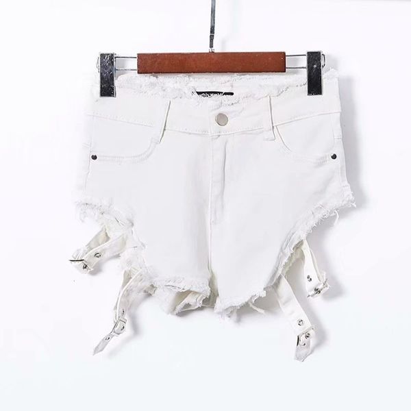 

wind old washed elastic hole high waist short denim pants summer, Blue