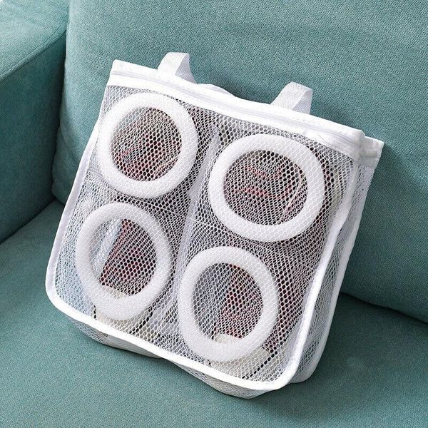 

laundry bags 1pc nylon basket sheer mesh shoes support storage organizer bag soild color washing dry handy pack
