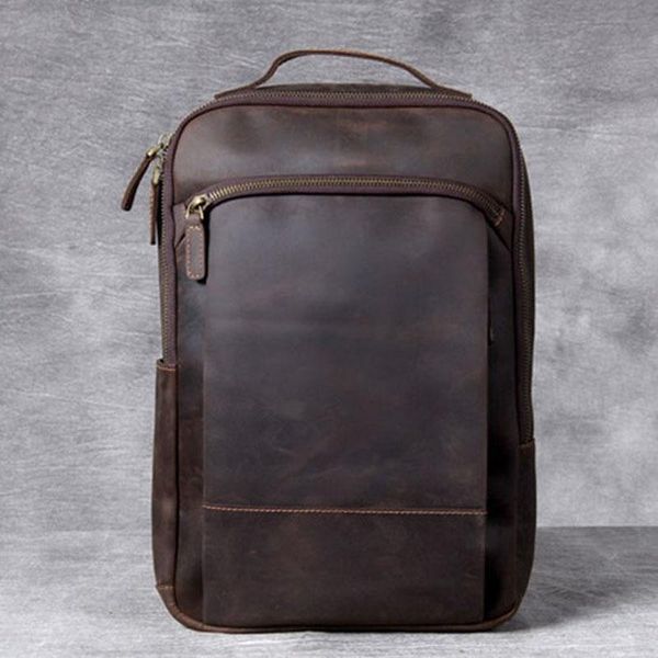 

backpack vintage crazy horse leather shoulder bag, handmade genuine backpack, men's cowhide computer