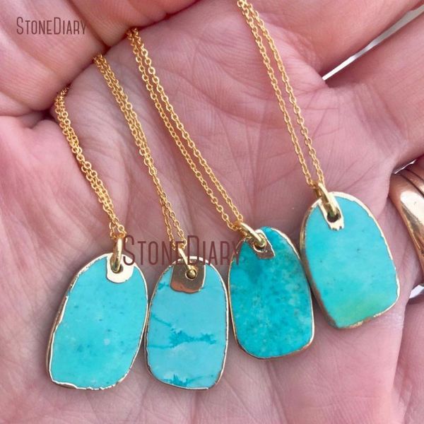

pendant necklaces 10pcs turquoises necklace minimalist slice dainty gold plate raw dog tag boho gift 18inch-32inch nm14796, Silver